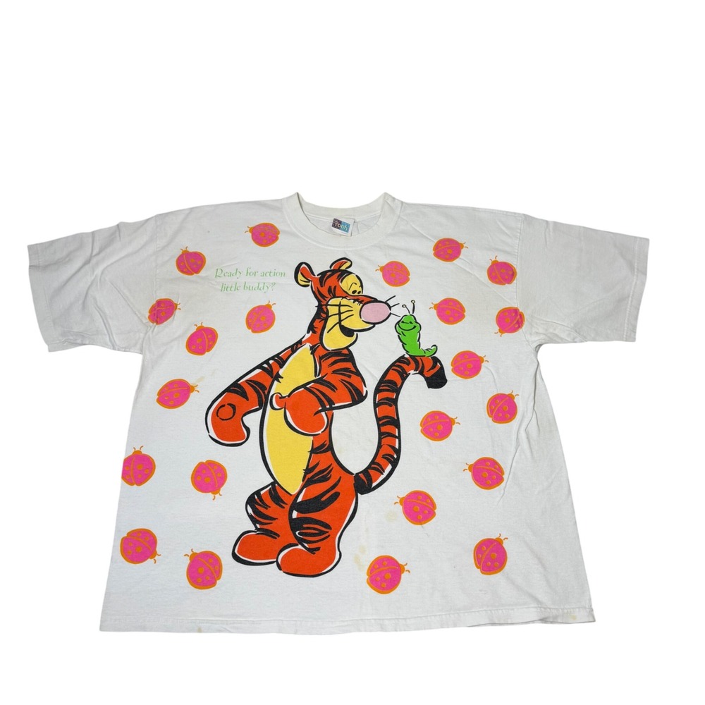 Vintage Disney Pooh Tigger Ready For Action Graphic T Shirt XXL 2XL 90s